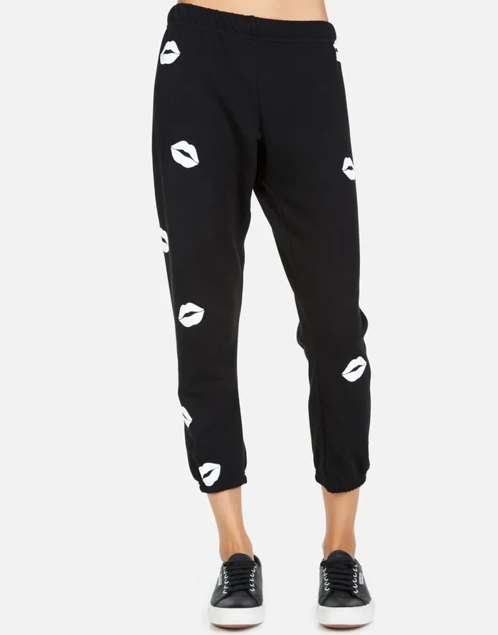 Women039s Alana Mini Kisses Black Lauren Moshi Crop Sweatpants