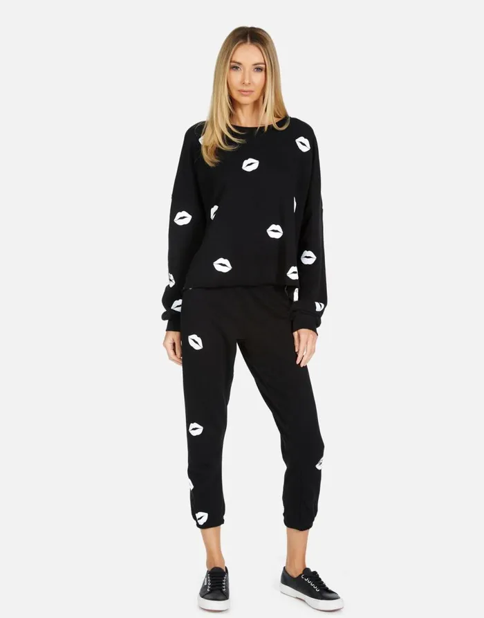 Women039s Alana Mini Kisses Black Lauren Moshi Crop Sweatpants