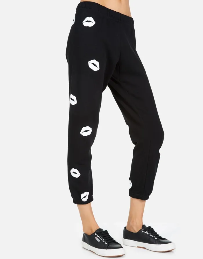 Women039s Alana Mini Kisses Black Lauren Moshi Crop Sweatpants