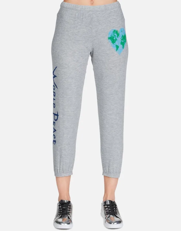 Women039s Alana World Love Heather Grey Lauren Moshi Crop Sweatpants