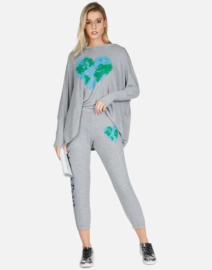 Women039s Alana World Love Heather Grey Lauren Moshi Crop Sweatpants