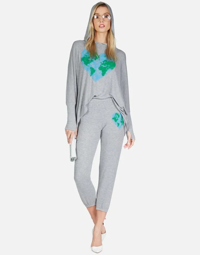 Women039s Alana World Love Heather Grey Lauren Moshi Crop Sweatpants