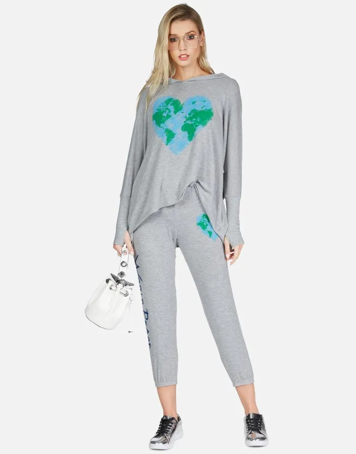 Women039s Alana World Love Heather Grey Lauren Moshi Crop Sweatpants