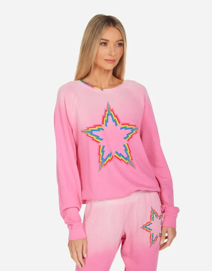 Women039s Anela Rainbow Lightning Star Bright Pink Ombre Lauren Moshi Long Sleeve