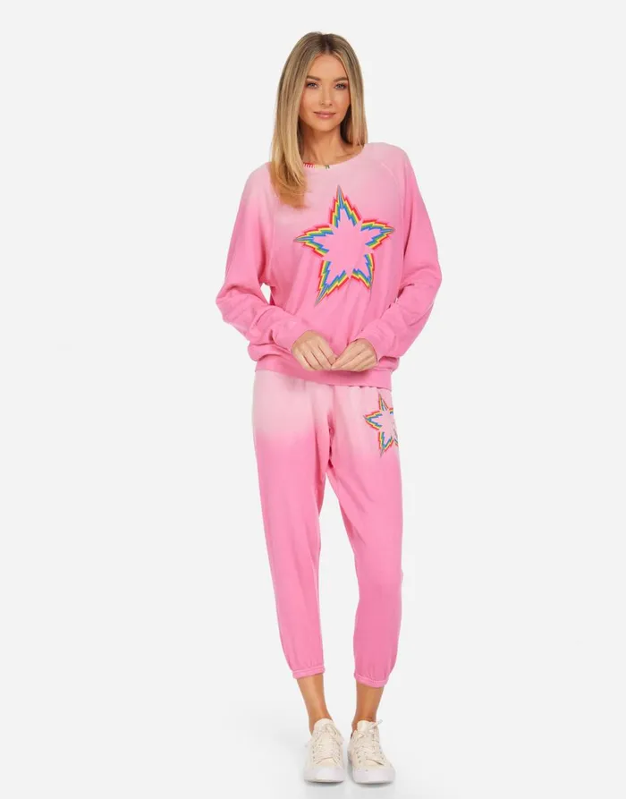 Women039s Anela Rainbow Lightning Star Bright Pink Ombre Lauren Moshi Long Sleeve