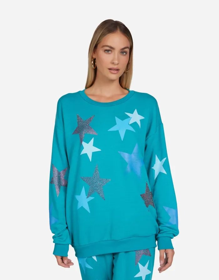Women039s Babbs Color Crystal Multi Stars Teal Blue Lauren Moshi Long Sleeve