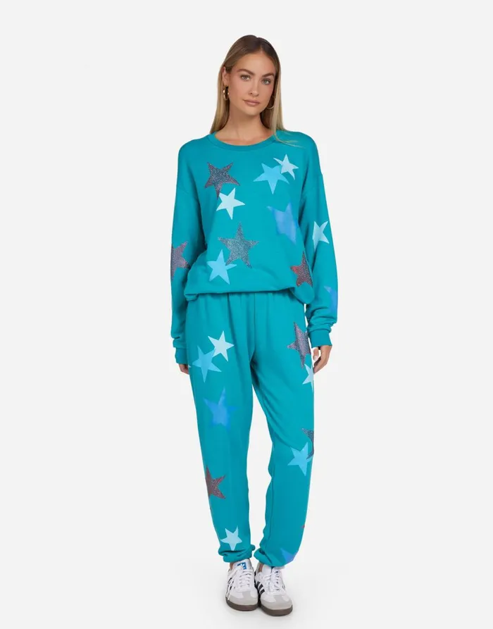 Women039s Babbs Color Crystal Multi Stars Teal Blue Lauren Moshi Long Sleeve