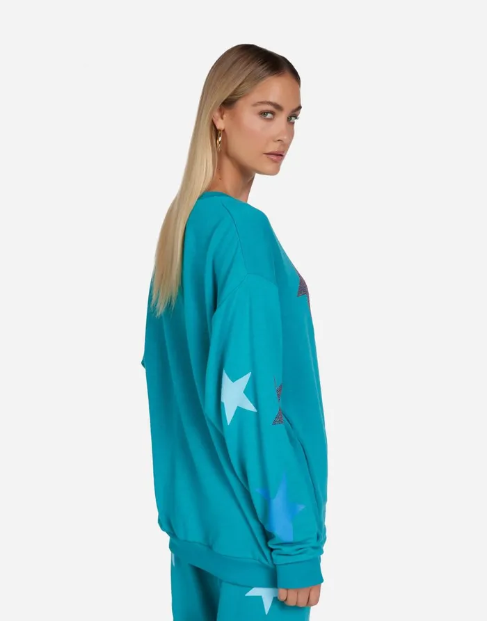 Women039s Babbs Color Crystal Multi Stars Teal Blue Lauren Moshi Long Sleeve