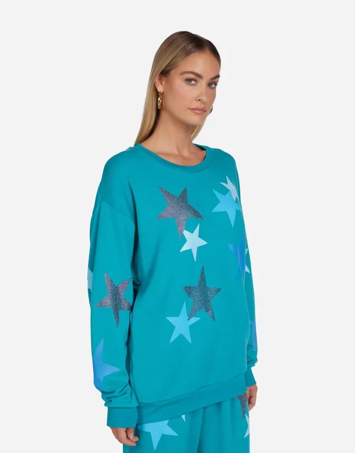 Women039s Babbs Color Crystal Multi Stars Teal Blue Lauren Moshi Long Sleeve