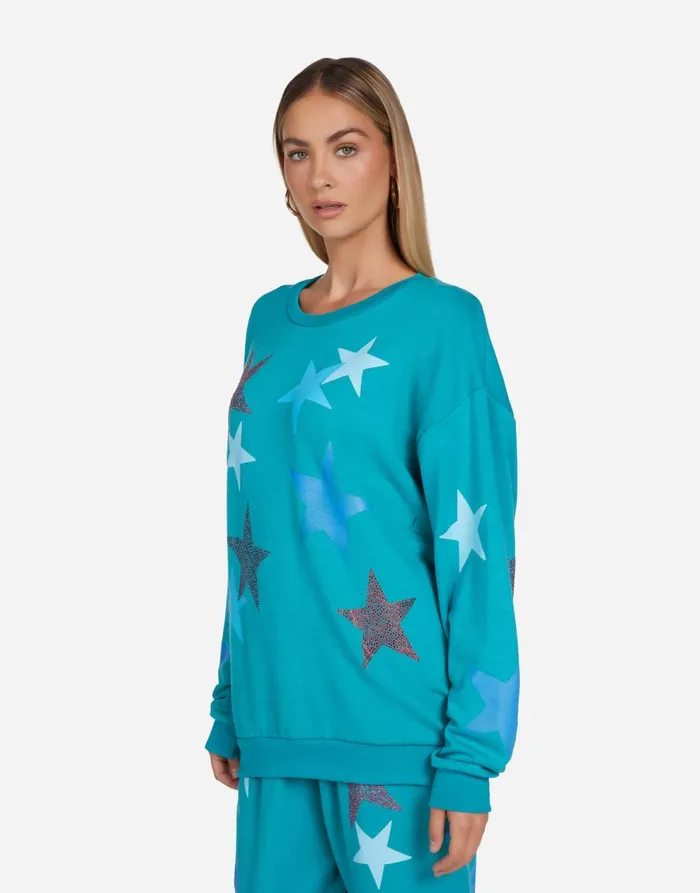 Women039s Babbs Color Crystal Multi Stars Teal Blue Lauren Moshi Long Sleeve