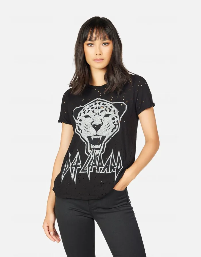 Women039s Bess Tiger Def Leppard Black Lauren Moshi Short Sleeve