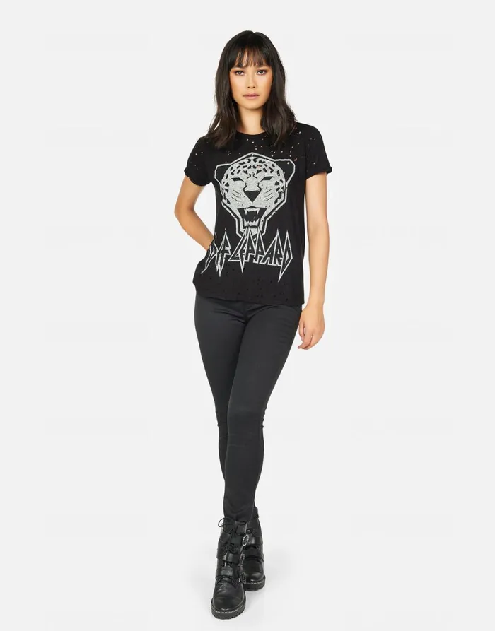 Women039s Bess Tiger Def Leppard Black Lauren Moshi Short Sleeve