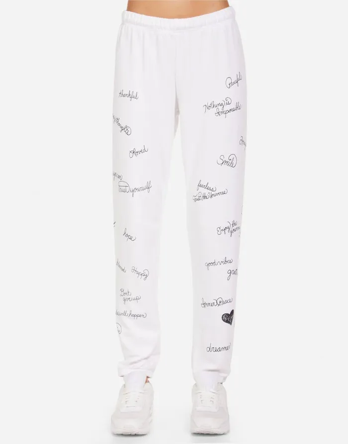 Women039s Brynn Happy Thoughts White Lauren Moshi Long Sweatpants