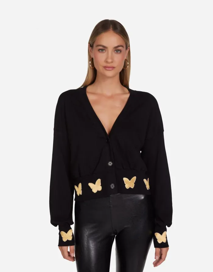 Women039s Camas Gold Butterfly Patches Black Lauren Moshi Sweaters and Knits