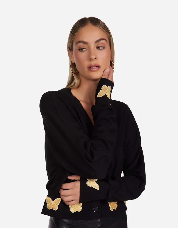 Women039s Camas Gold Butterfly Patches Black Lauren Moshi Sweaters and Knits