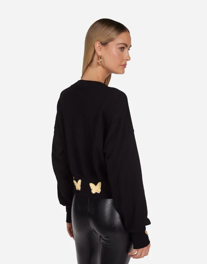 Women039s Camas Gold Butterfly Patches Black Lauren Moshi Sweaters and Knits