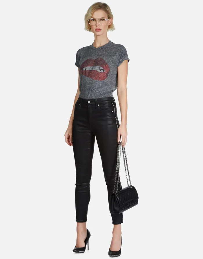Women039s Capri Crystal Biting Lip Heather Grey Lauren Moshi Short Sleeve