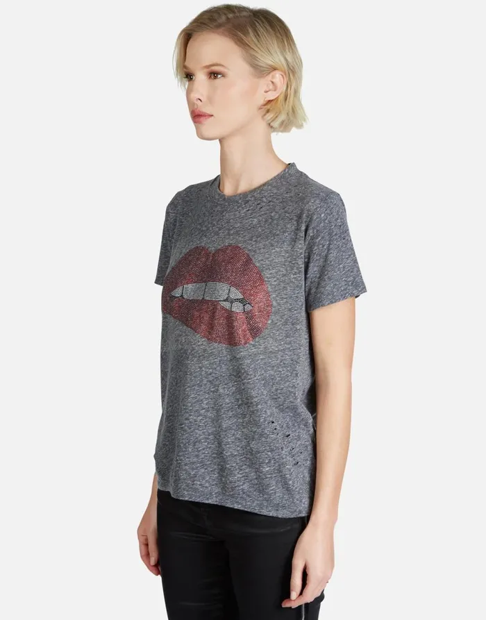 Women039s Capri Crystal Biting Lip Heather Grey Lauren Moshi Short Sleeve