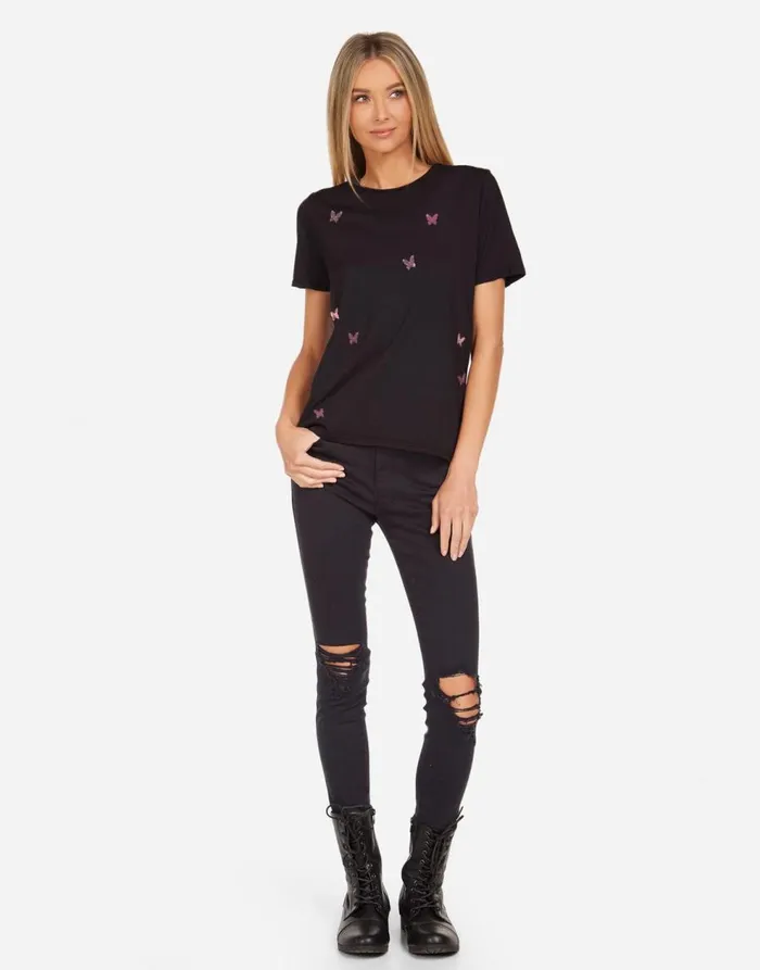 Women039s Croft X Crystal Butterflies Black Lauren Moshi Short Sleeve