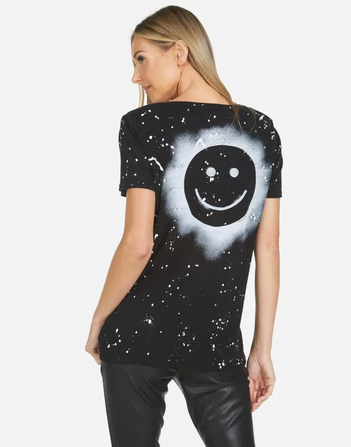 Women039s Cruz Airbrush Happy Blackwhite Splatter Lauren Moshi Short Sleeve