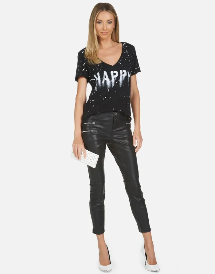 Women039s Cruz Airbrush Happy Blackwhite Splatter Lauren Moshi Short Sleeve