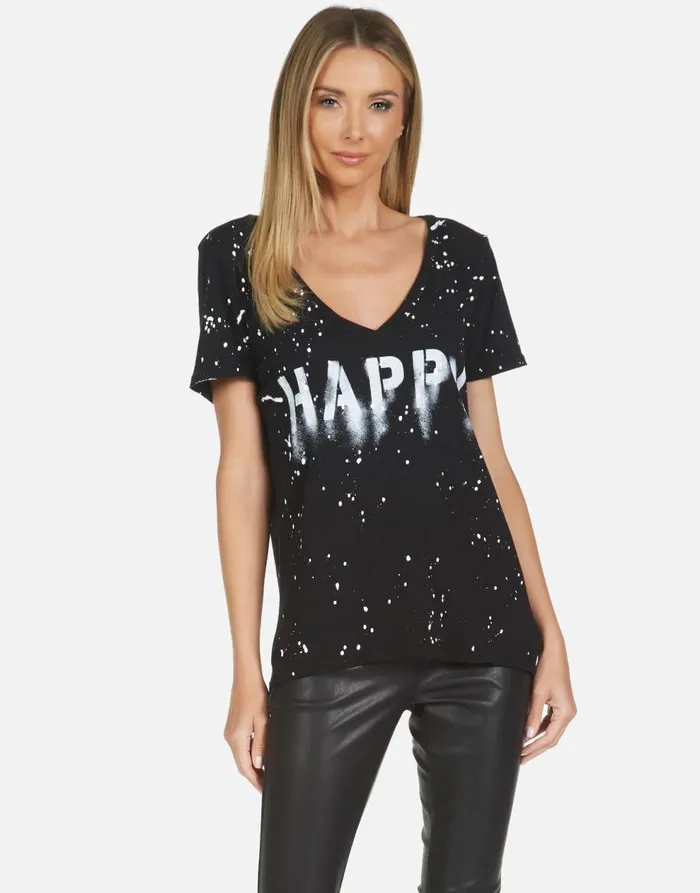 Women039s Cruz Airbrush Happy Blackwhite Splatter Lauren Moshi Short Sleeve