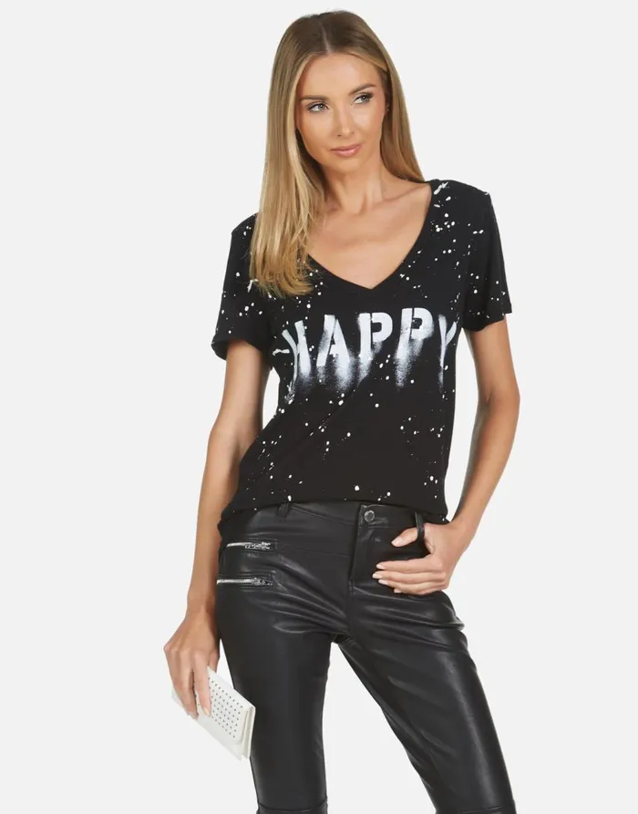 Women039s Cruz Airbrush Happy Blackwhite Splatter Lauren Moshi Short Sleeve