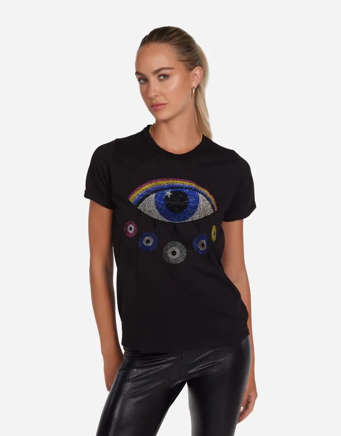 Women039s Edda Crystal Rainbow Evil Eye Black Lauren Moshi Short Sleeve