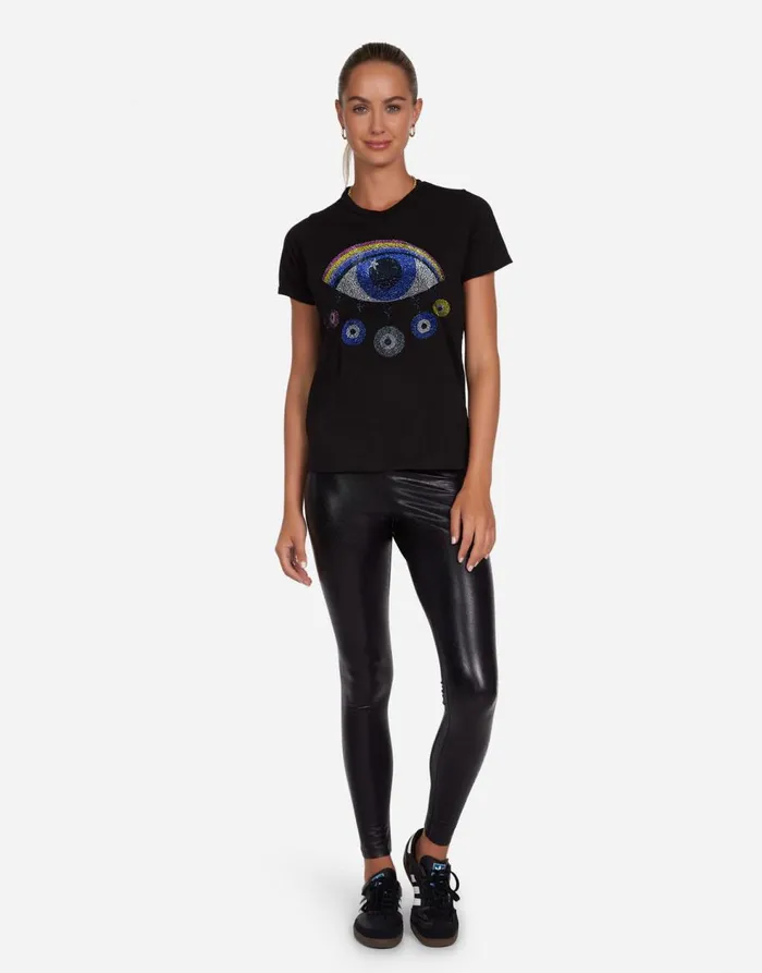 Women039s Edda Crystal Rainbow Evil Eye Black Lauren Moshi Short Sleeve