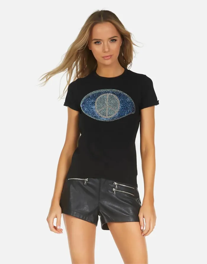 Women039s Edda Peace Evil Eye Black Lauren Moshi Short Sleeve