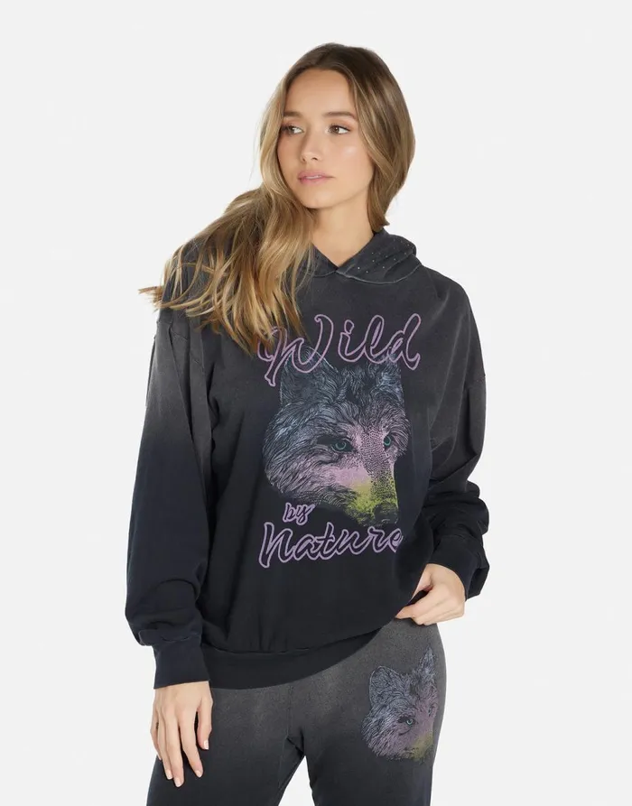 Women039s Harmony Wild Wolf Jet Black Ombre Lauren Moshi Hoodies
