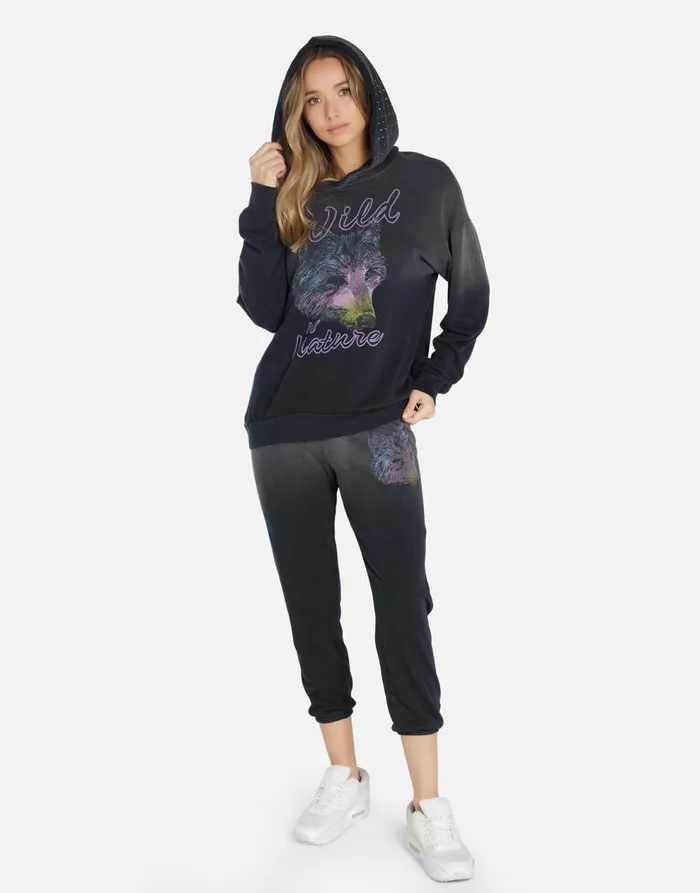 Women039s Harmony Wild Wolf Jet Black Ombre Lauren Moshi Hoodies