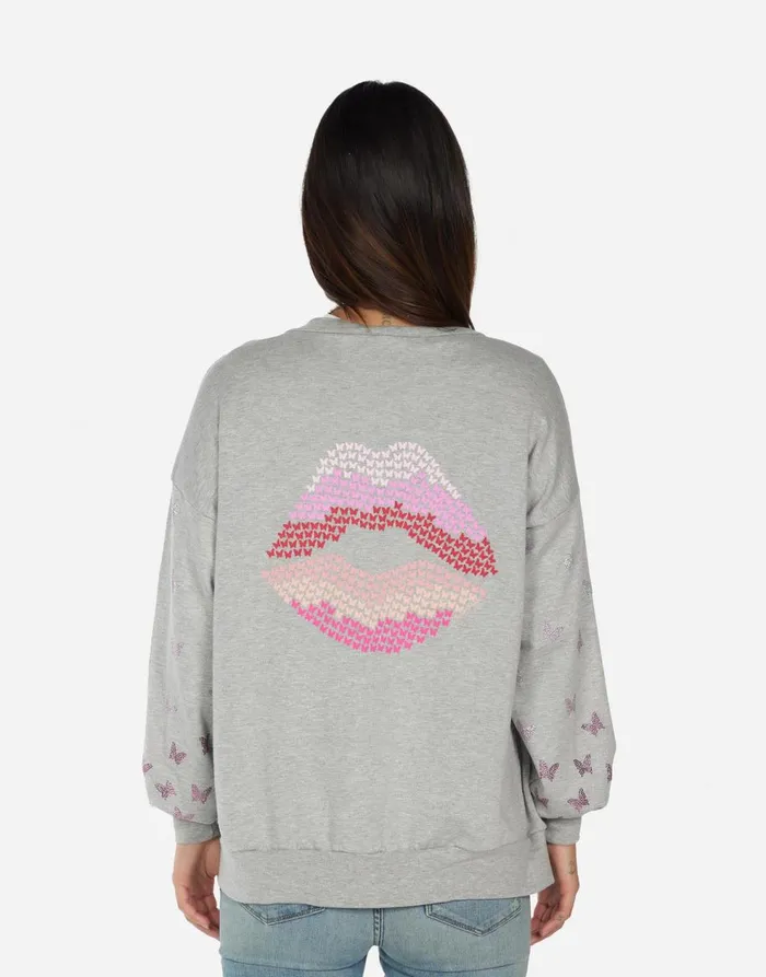 Women039s Jamila Butterfly Lip Heather Grey Lauren Moshi Sweaters and Knits