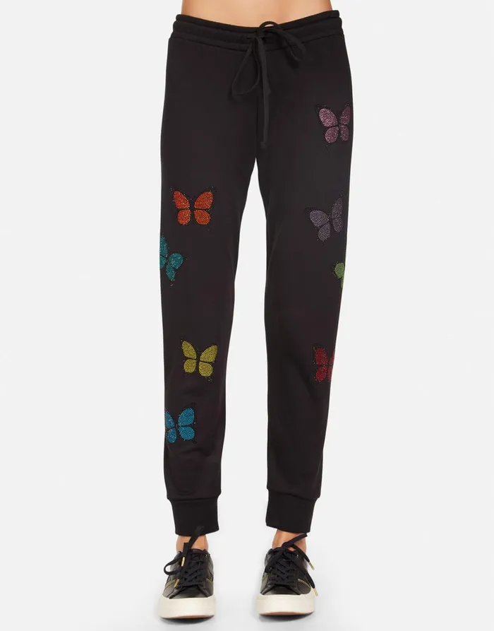 Women039s Jess Crystal Butterfly Black Lauren Moshi Long Sweatpants
