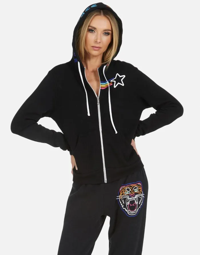 Women039s Lennox Neon Line Tiger Black Lauren Moshi Hoodies