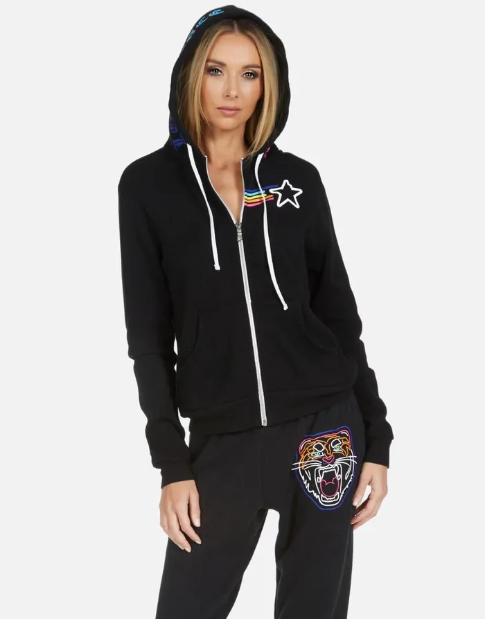 Women039s Lennox Neon Line Tiger Black Lauren Moshi Hoodies