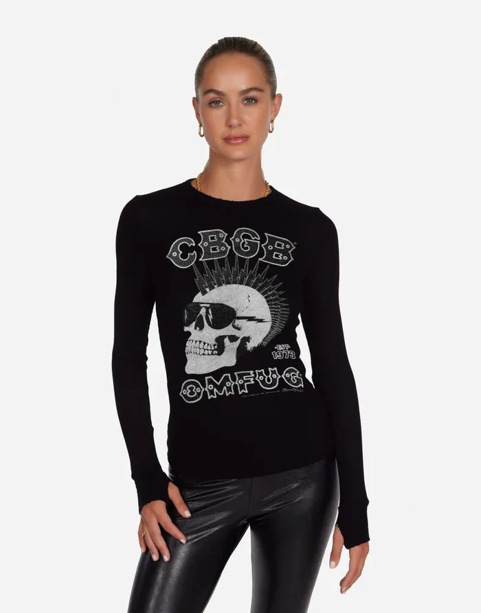 Women039s McKinley Crystal CBGB Punk Skull Black Lauren Moshi Long Sleeve
