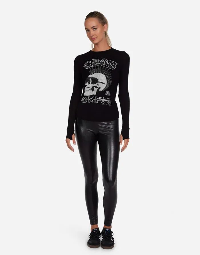 Women039s McKinley Crystal CBGB Punk Skull Black Lauren Moshi Long Sleeve