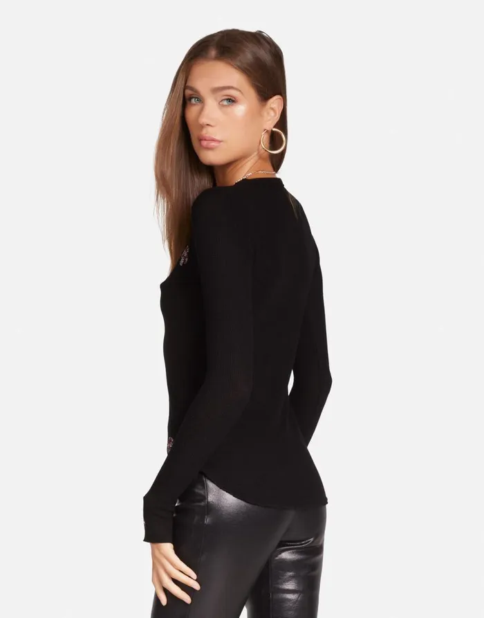 Women039s McKinley Crystal Mushrooms Black Lauren Moshi Long Sleeve