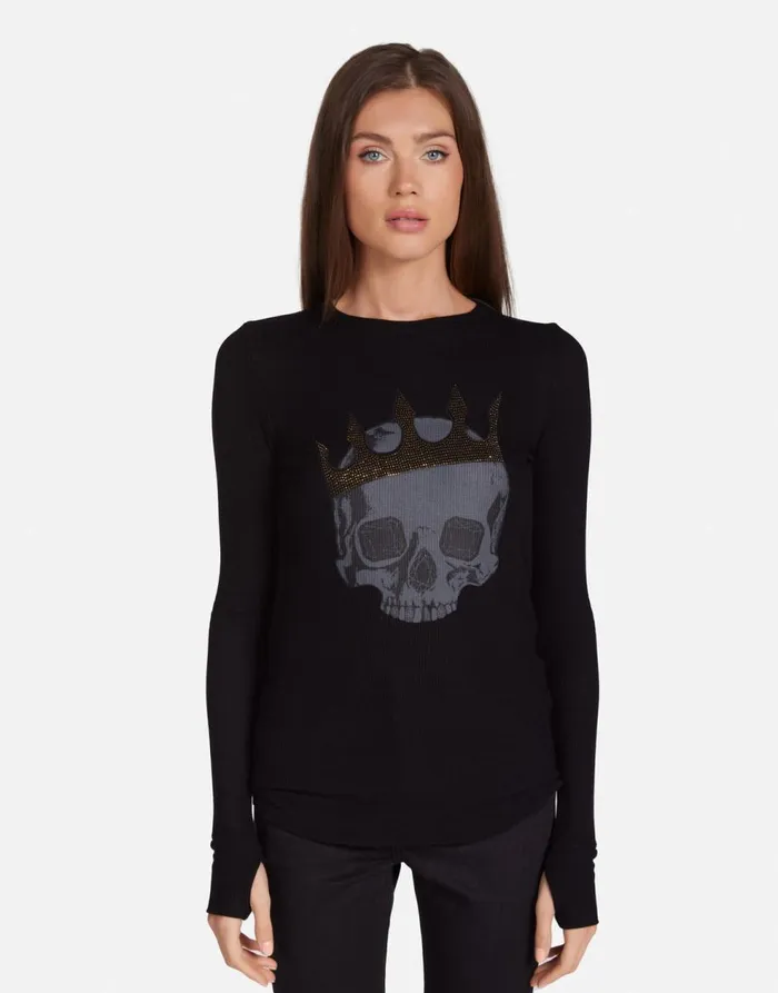 Women039s McKinley Diamond Royal Skull Black Lauren Moshi Long Sleeve