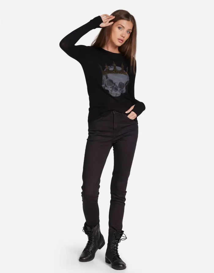 Women039s McKinley Diamond Royal Skull Black Lauren Moshi Long Sleeve