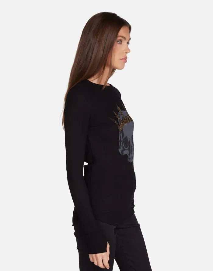 Women039s McKinley Diamond Royal Skull Black Lauren Moshi Long Sleeve