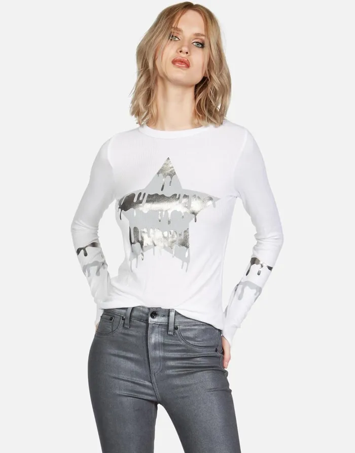 Women039s McKinley Dripping Star White Lauren Moshi Long Sleeve