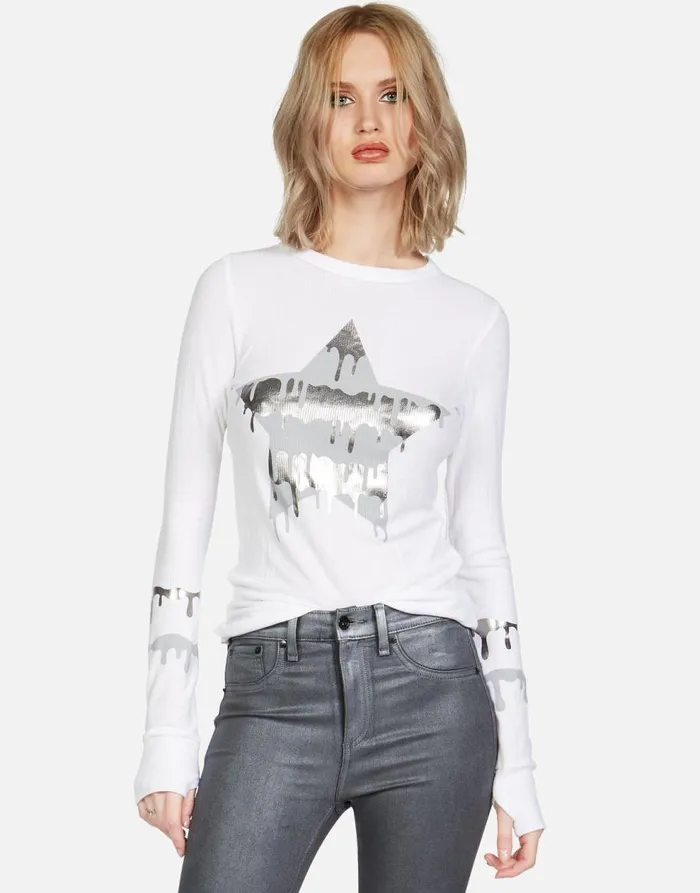 Women039s McKinley Dripping Star White Lauren Moshi Long Sleeve