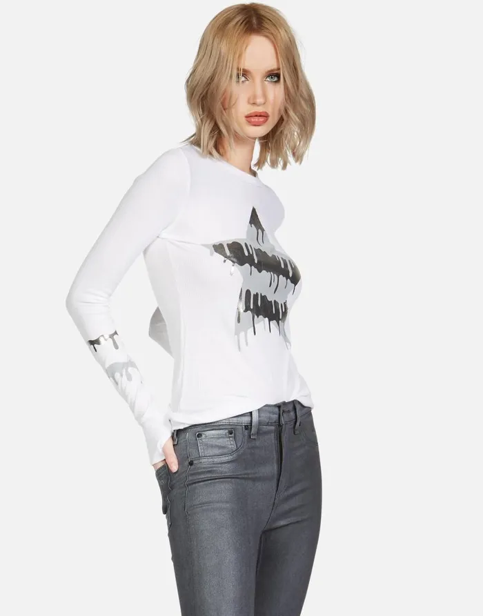 Women039s McKinley Dripping Star White Lauren Moshi Long Sleeve