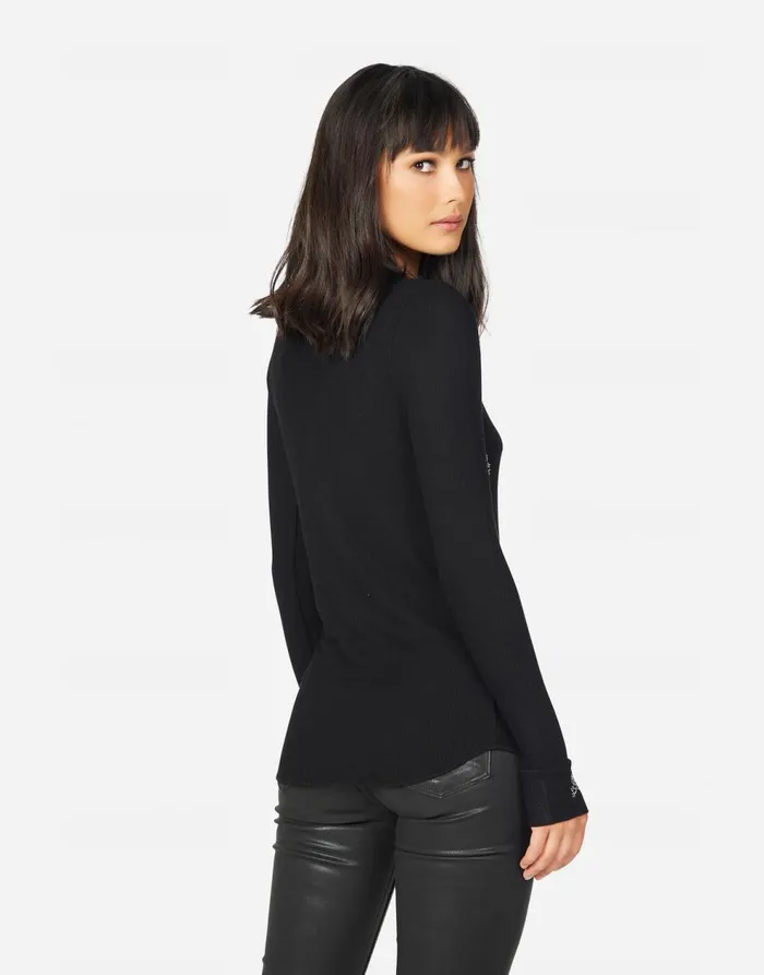 Women039s McKinley Mini Crystal Cross Bone Skulls Black Lauren Moshi Long Sleeve