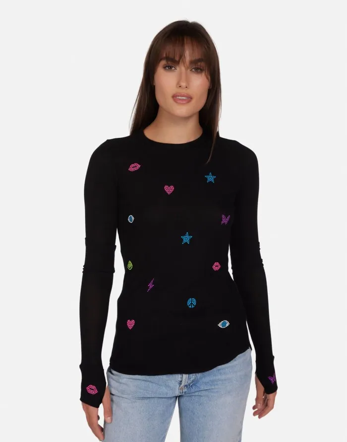 Women039s McKinley Neon Stud Elements Black Lauren Moshi Long Sleeve