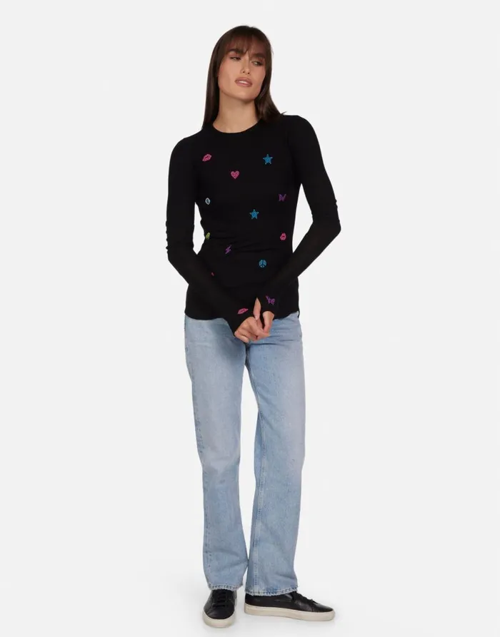 Women039s McKinley Neon Stud Elements Black Lauren Moshi Long Sleeve
