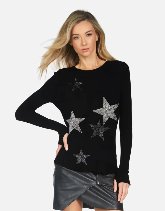 Women039s McKinley X Crystal Multi Stars Black Lauren Moshi Long Sleeve