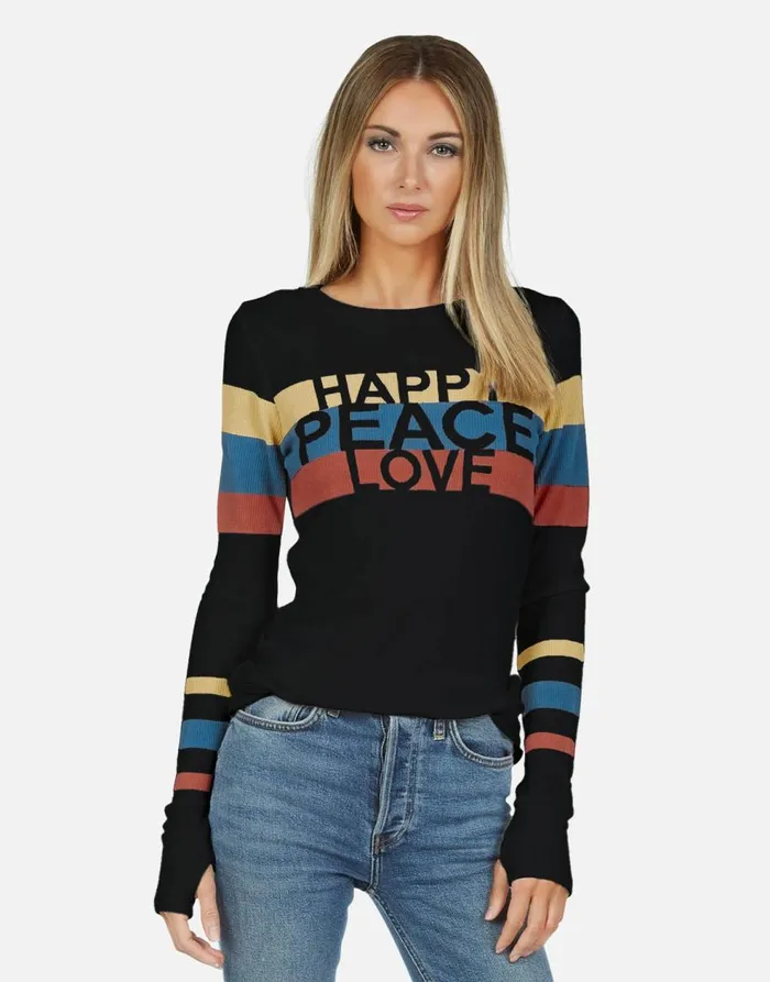 Women039s McKinley X Happy Peace Love Black Lauren Moshi Long Sleeve